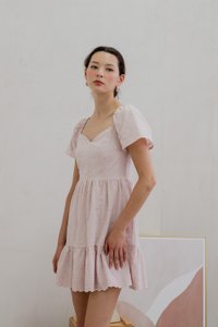 Ellis Eyelet Embroidery Flare Sleeve Dress In Pink (XS)