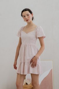 Ellis Eyelet Embroidery Flare Sleeve Dress In Pink (XS)