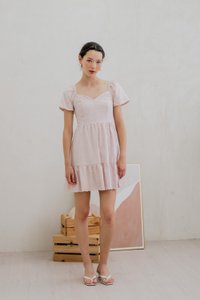 Ellis Eyelet Embroidery Flare Sleeve Dress In Pink (XS)