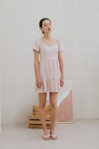Ellis Eyelet Embroidery Flare Sleeve Dress In Pink (XS)