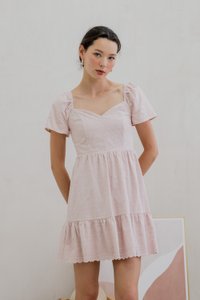 Ellis Eyelet Embroidery Flare Sleeve Dress In Pink (XS)