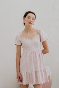 Ellis Eyelet Embroidery Flare Sleeve Dress In Pink (XS)