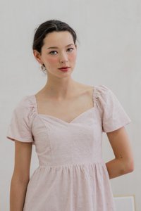 Ellis Eyelet Embroidery Flare Sleeve Dress In Pink (XS)