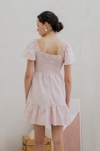 Ellis Eyelet Embroidery Flare Sleeve Dress In Pink (XS)