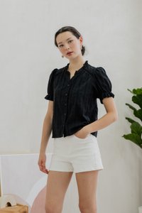 Bettany Eyelet Button Top In Black (XS)