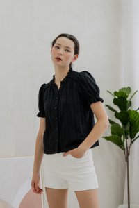Bettany Eyelet Button Top In Black (XS)