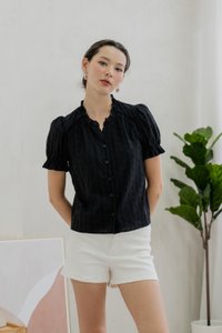 Bettany Eyelet Button Top In Black (XS)