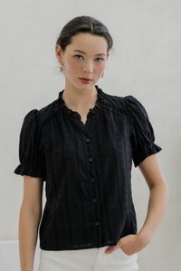 Bettany Eyelet Button Top In Black (XS)