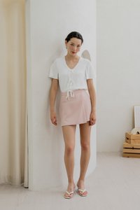 Tiera Textured Tie Ribbon Top In White