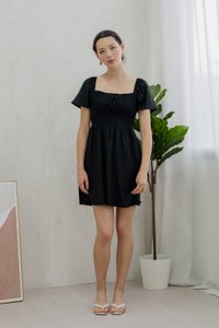 Rowana Ribbon Smocked Dress In Black (XS)