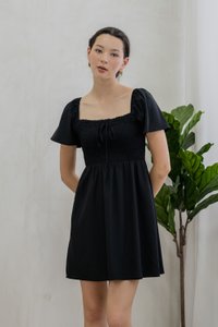 Rowana Ribbon Smocked Dress In Black (XS)