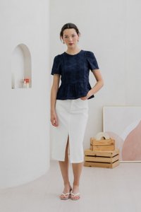 Cove Eyelet Peplum Top In Navy (XS)