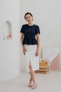 Cove Eyelet Peplum Top In Navy (XS)