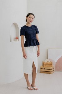 Cove Eyelet Peplum Top In Navy (XS)