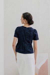 Cove Eyelet Peplum Top In Navy (XS)
