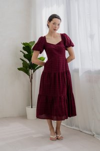Esther Eyelet Puffed Sleeve Maxi Dress In Wine (XS)