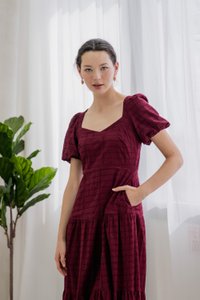 Esther Eyelet Puffed Sleeve Maxi Dress In Wine (XS)