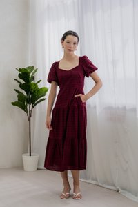 Esther Eyelet Puffed Sleeve Maxi Dress In Wine (XS)
