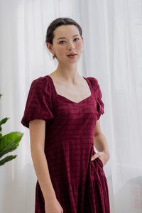 Esther Eyelet Puffed Sleeve Maxi Dress In Wine (XS)