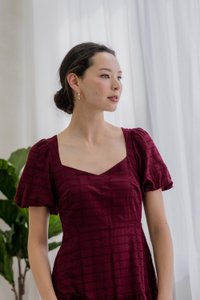 Esther Eyelet Puffed Sleeve Maxi Dress In Wine (XS)