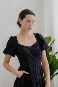 Esther Eyelet Puffed Sleeve Maxi Dress In Black