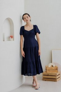 Esther Eyelet Puffed Sleeve Maxi Dress In Navy (XS)