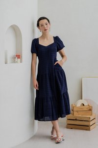 Esther Eyelet Puffed Sleeve Maxi Dress In Navy (XS)
