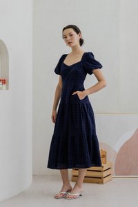 Esther Eyelet Puffed Sleeve Maxi Dress In Navy (XS)