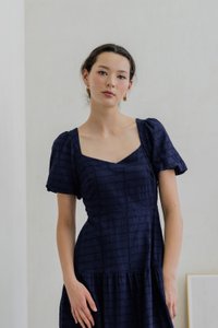 Esther Eyelet Puffed Sleeve Maxi Dress In Navy (XS)