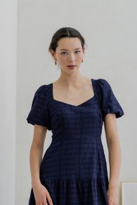 Esther Eyelet Puffed Sleeve Maxi Dress In Navy (XS)