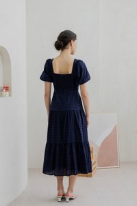 Esther Eyelet Puffed Sleeve Maxi Dress In Navy (XS)