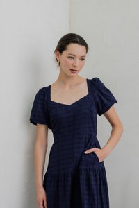 Esther Eyelet Puffed Sleeve Maxi Dress In Navy (XS)