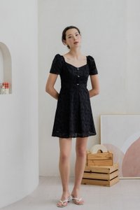 Evonka Eyelet Ribbonette Dress In Black (XS)