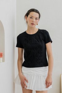 Cybill Crochet Cotton Top In Black