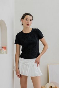 Cybill Crochet Cotton Top In Black
