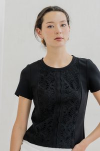Cybill Crochet Cotton Top In Black