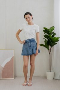 Dulce Denim Pocket Pleated Skort (XS)