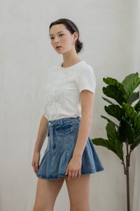 Dulce Denim Pocket Pleated Skort (XS)