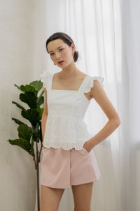 Belinda Eyelet Hem Babydoll Top In White (XS)