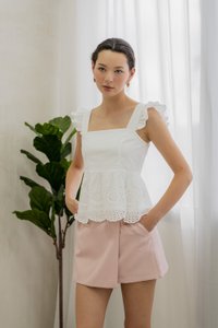 Belinda Eyelet Hem Babydoll Top In White (XS)
