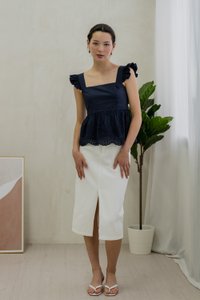 Belinda Eyelet Hem Babydoll Top In Navy
