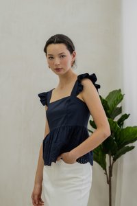 Belinda Eyelet Hem Babydoll Top In Navy