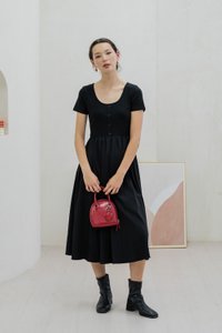 Merliah Mixed Fabric Button Midi Dress In Black (XS)