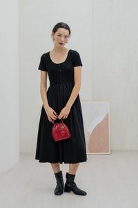 Merliah Mixed Fabric Button Midi Dress In Black (XS)