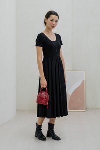 Merliah Mixed Fabric Button Midi Dress In Black (XS)