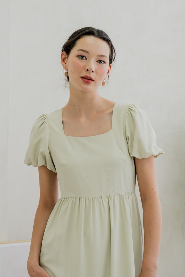 Theresa Texture Puffed Sleeve Maxi Dress In Sage (XS)