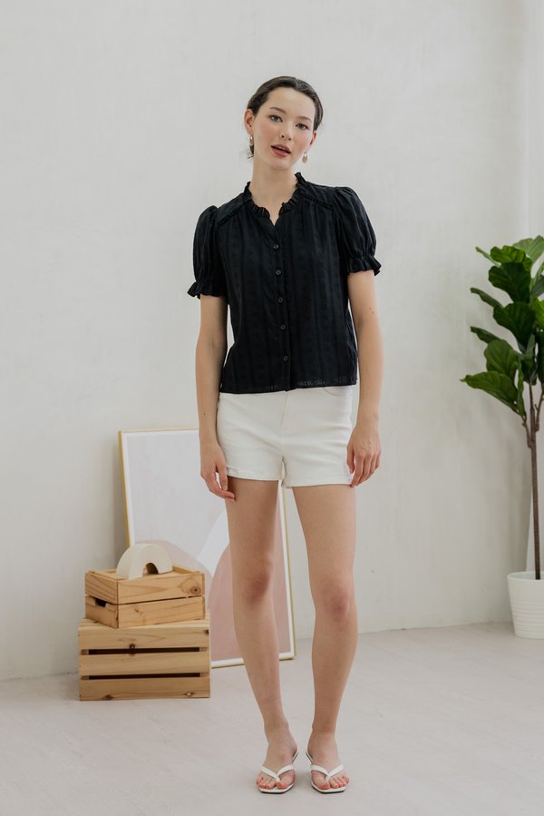 Bettany Eyelet Button Top In Black (XS)