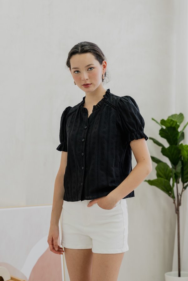 Bettany Eyelet Button Top In Black (XS)