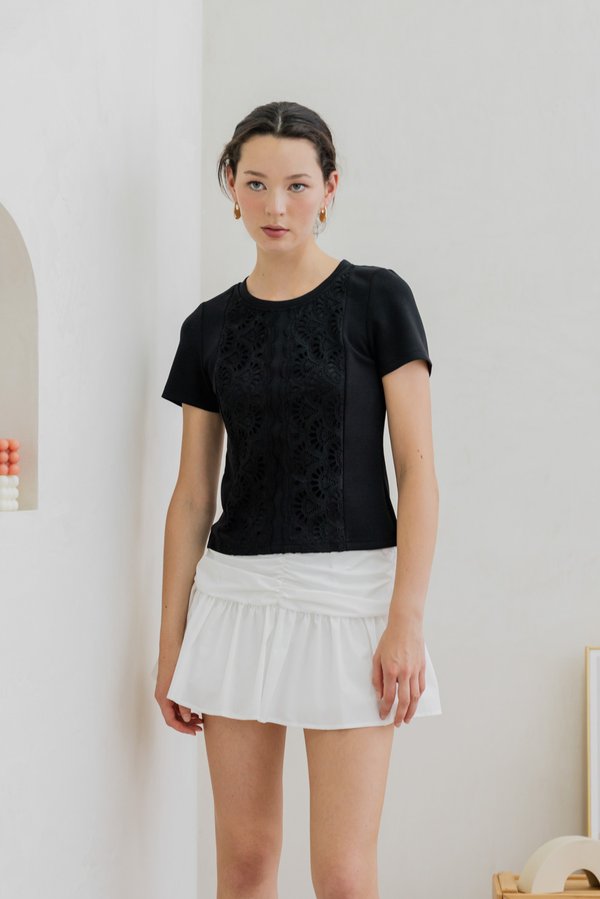 Cybill Crochet Cotton Top In Black