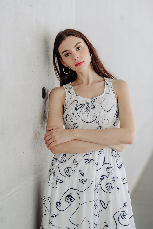 Hyams Abstract Maxi Dress in White
